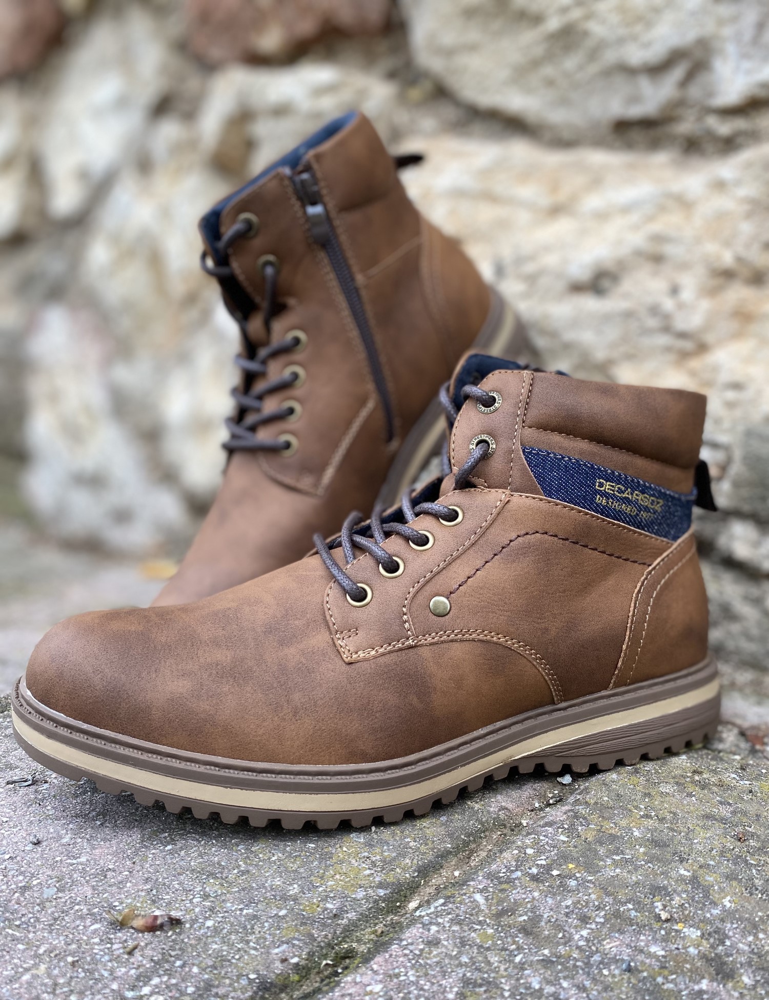 - Ανδρικά καφέ αρβυλάκια από δερματίνη με κορδόνια Y173